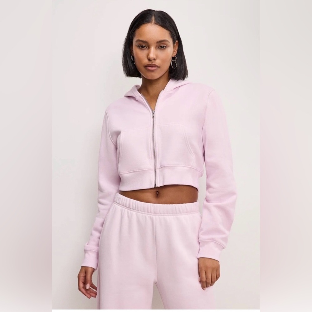NWT Good American Light Pink Cropped Hoodie - Size XS